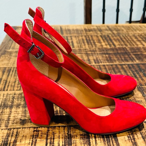 FRANCO SARTO ABBINGTON RED SUEDE MARY JANE HEELS PUMPS BLOCK HEEL SZ 8 - Picture 7 of 12